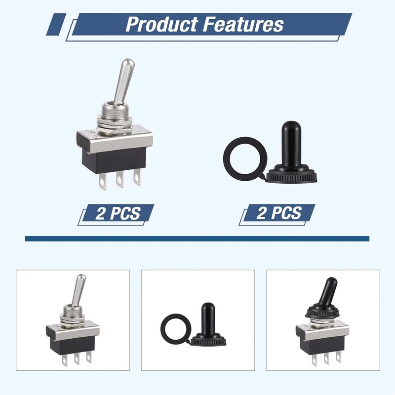 VEXUNGA KN3D-102 Toggle Switch 12V 25A ON-ON 3 Pin 2 Position SPDT Switches with Waterproof Cap for Auto Car (Pack of 2pcs) - Image 3